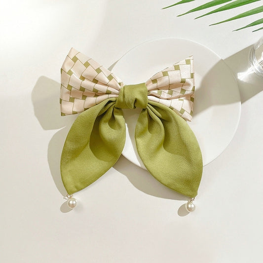 Matcha Bow Hair Ribbon with Pearl Pin - why so matcha.