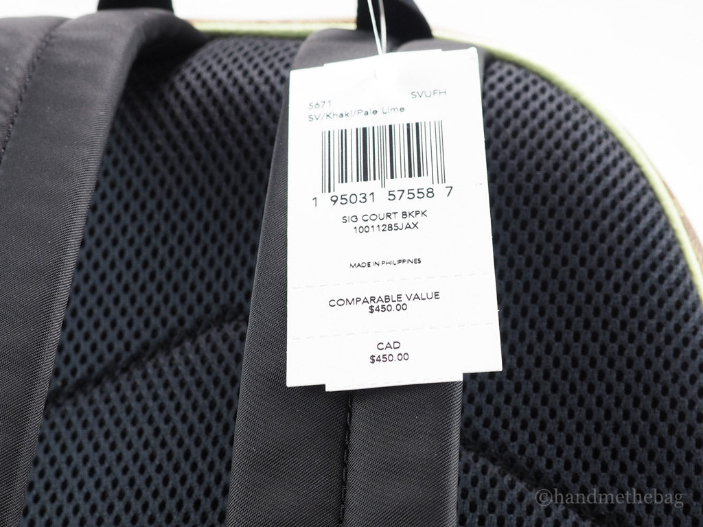 Coach Court Signature Leather Khaki Pale Lime Medium Backpack