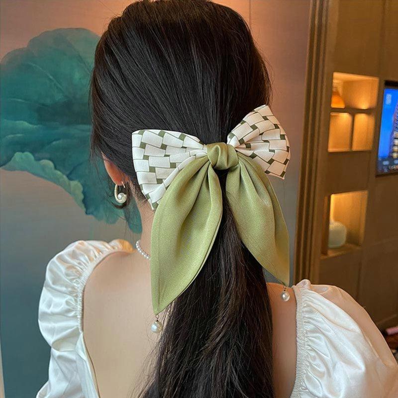 Matcha Bow Hair Ribbon with Pearl Pin - why so matcha.